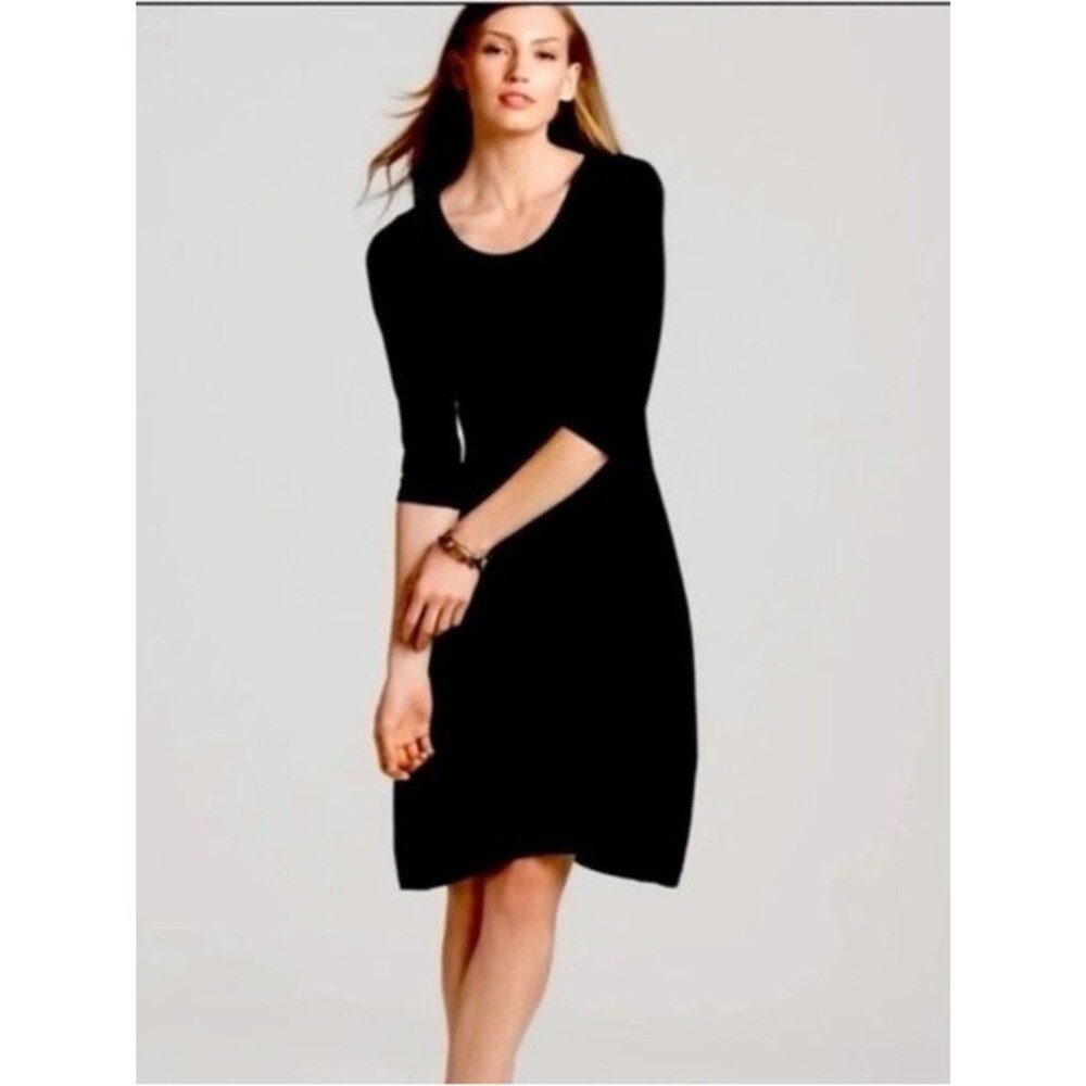 Eileen Fisher Black Scoop-Neck Tunic Dress Stretch Jersey Minimalist Size Large